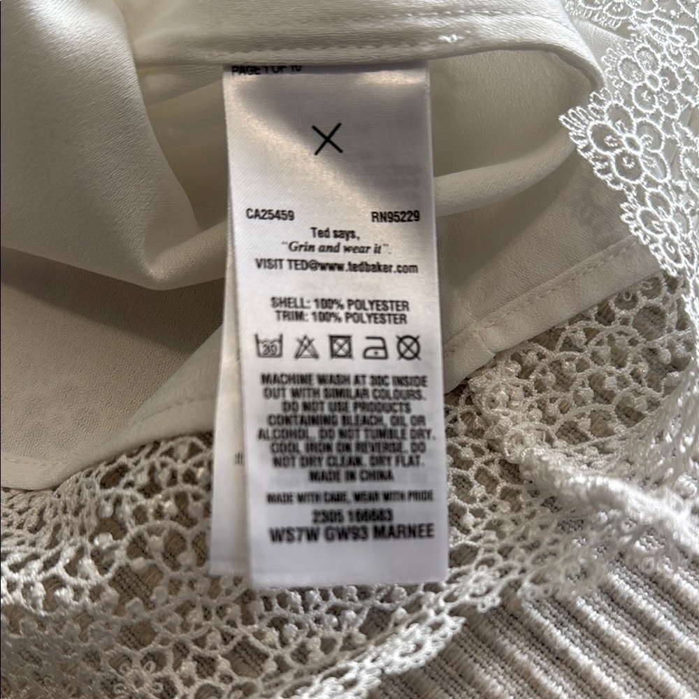 Ted Baker London White Fitted Lace Embellished Blouse Size 4 - Picture 7 of 7